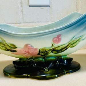 Hull Pottery Woodland Console Dish W29 Bowl Blue & Pink Flowers Excellent Cond